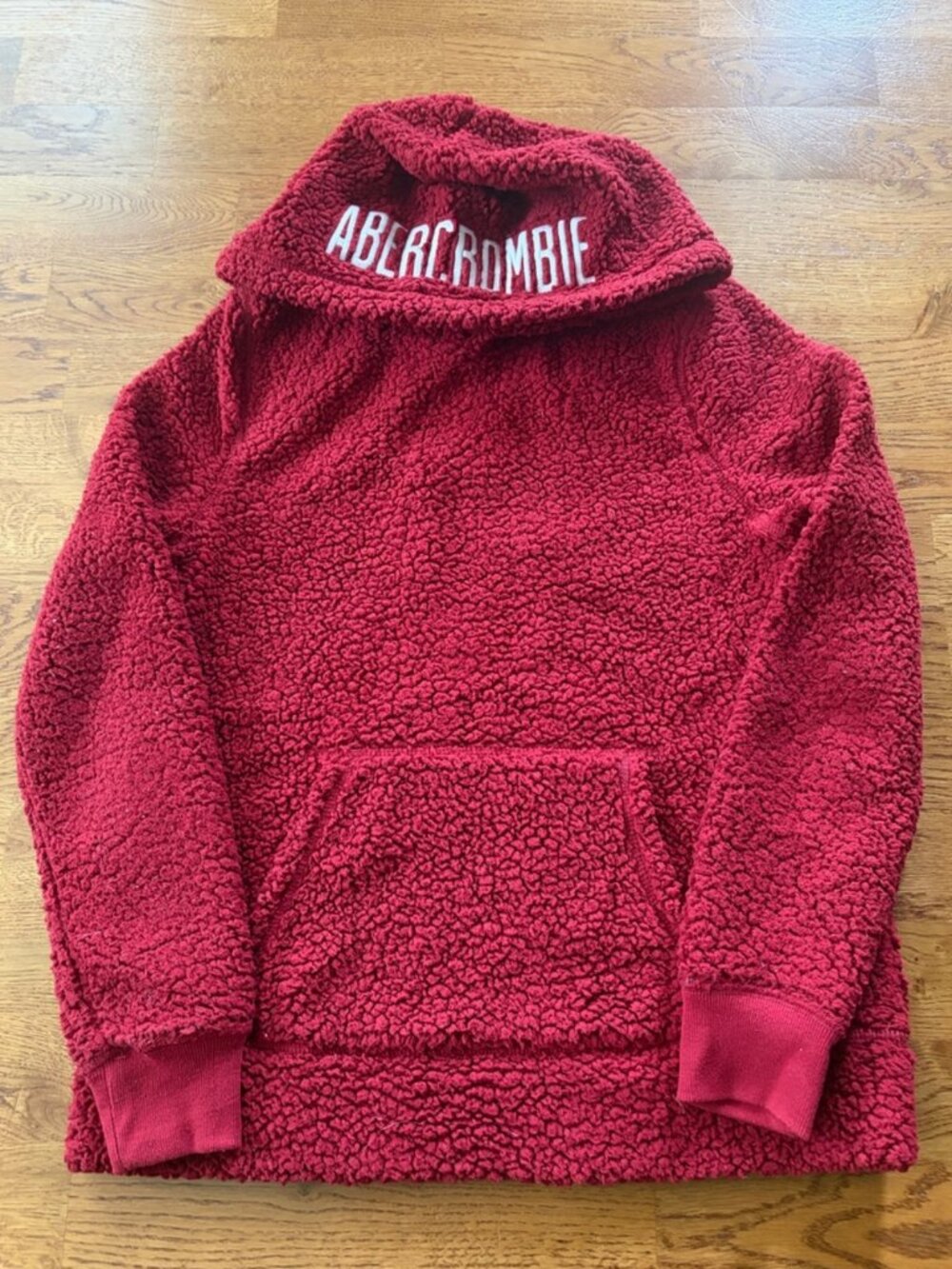 Abercrombie Women Sherpa Fleece Hoodie Pullover Sweatshirt XS Pocket RED Teddy
